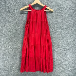 Skies Are Blue Dress Women XS Red Shift Midi Sleeveless Lined Tasseled Casual